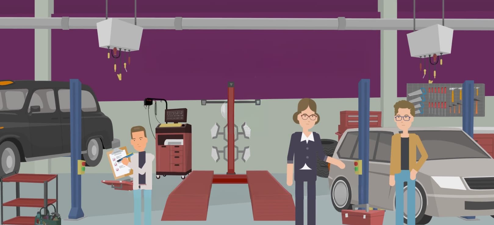 TVS Certified B2B auction platform video poster showing workshop